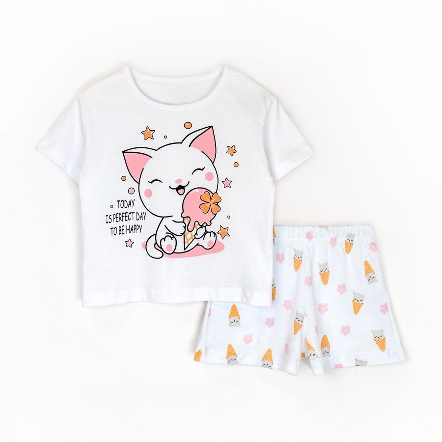 Піжама для дівчинки Cat ice cream 3 в 1 футболка шорти штани 132153270585 фото